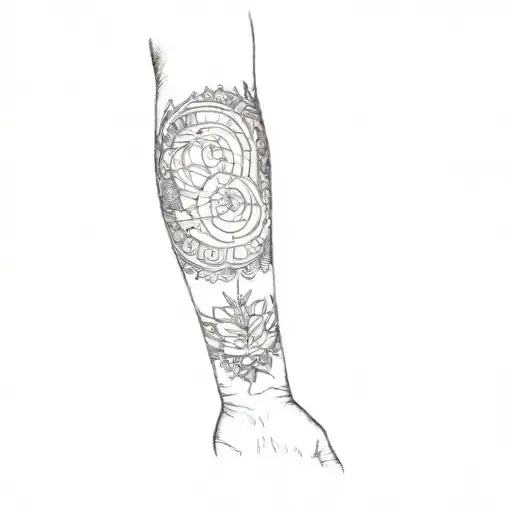 A Woman With Red And Black Tattoos On Her Forearm