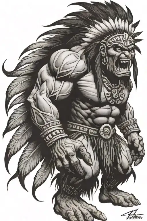 Native American Chief Hulk Monster Roaring Full Body