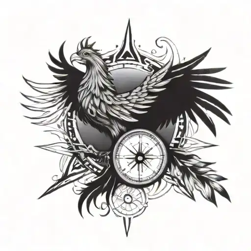Phoenix With An Adventure Compass In The Background