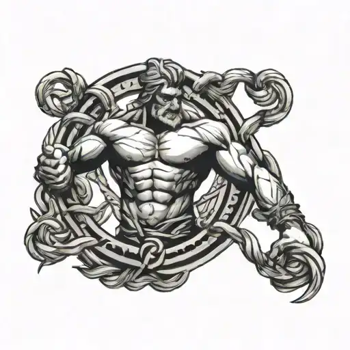 Atlas Showing His Strength With A Wisdom Knot Design Incorporating Elements