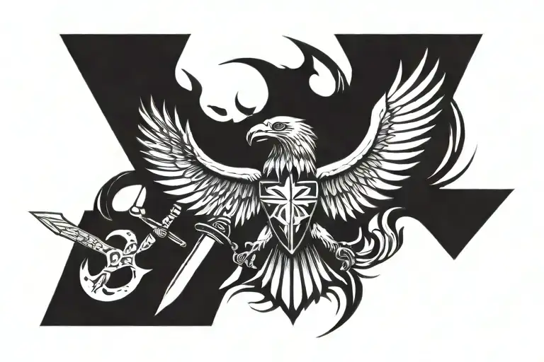 Tau Cross With Eagle In Front And Sword