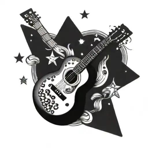 A Sleeping Moon Playing A Guitar With Coffee Beans As Stars