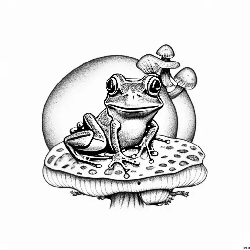 Cute Frog On A Mushroom
