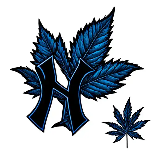New York Yankee Symbol With Blue Cannabis Leaves