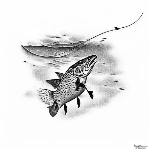 A Majestic Fly Fishing Scene With A Trout Leaping Out Of The Water