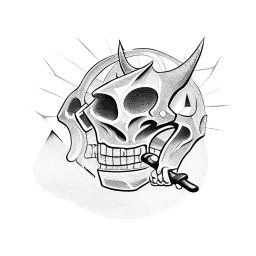 Demon Being Killed By A Blacksmith Driving A Diamond Into Its Skull