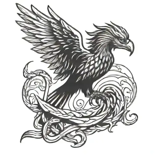 Flighting Phoenix Holding An Anchor In Talons