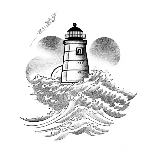 Boat With Lighthouse On Rough Seas