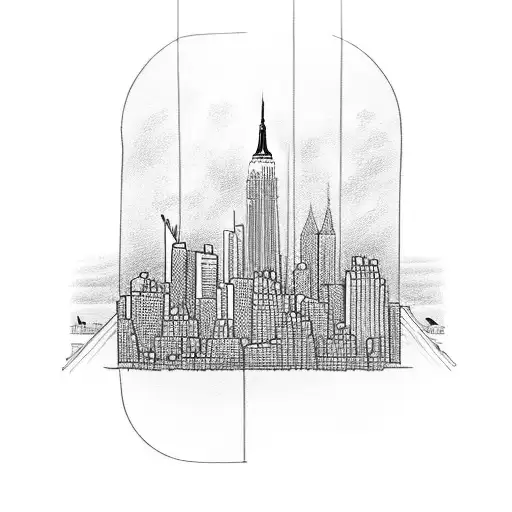 New York Giants Logo Integrated With A Sketch Of Iconic New York City Landmarks
