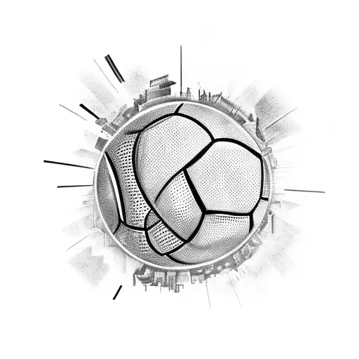 A Blackwork Tattoo Of A Football Breaking Through The New York City Skyline