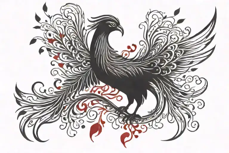 Abstract Phoenix With Red Tree Of Life Behind