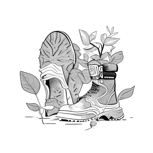 A Hiking Boot Stepping On A Moss-covered Rock With A Coffee Bean Plant Growing Nearby