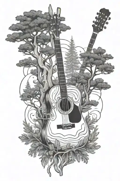 Acoustic Guitar Spruce Trees Background