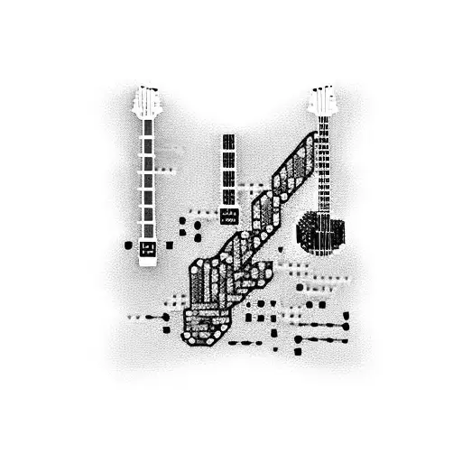 A Guitar Made Of Circuit Boards With A Pixelated Video Game Character Playing It