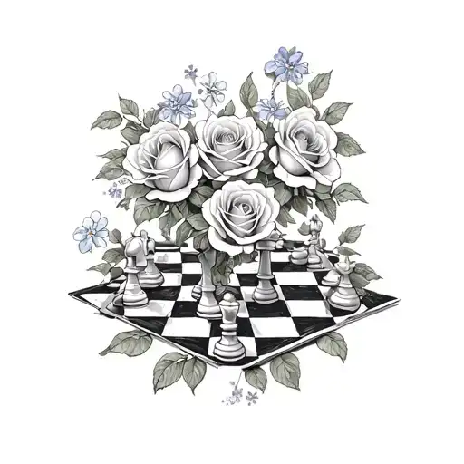 A Chessboard With Roses And Forget-me-nots As The Chess Pieces