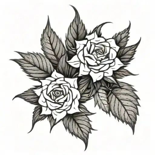 Cannabis Leaf Intertiwned With Roses Growing