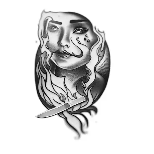 A Chef With A Knife On Fire Kitchen