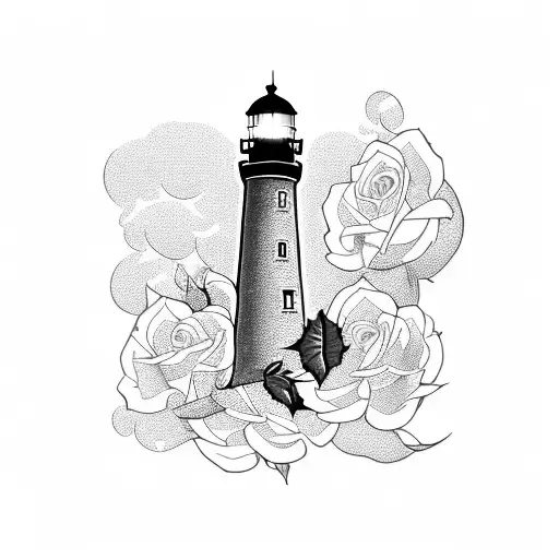 A Lighthouse Surrounded By A Bed Of Roses