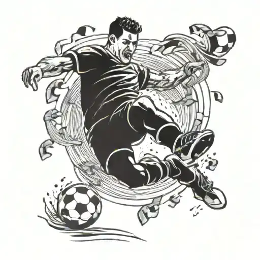 A Football Player Kicking A Money-shaped Ball