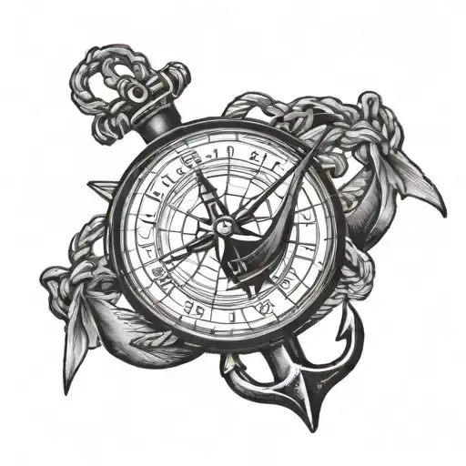 Ship Anchor With Rope And Compass Surrounded