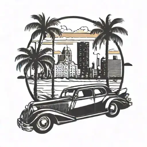 Incorporate A Classic Car Silhouette With A Sunset Skyline Of Brownsville Texas