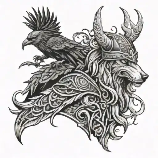 Viking With Raven Wolf