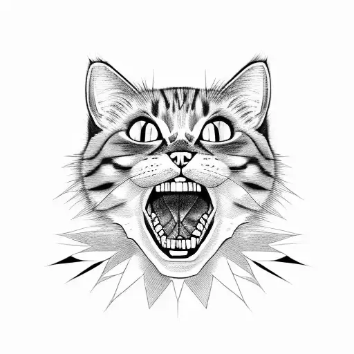 Cat With Angry Expression And Sharp Teeth