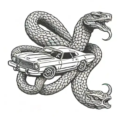 Design A Tattoo Of A Snake Coiled Around A Classic Car Emblem
