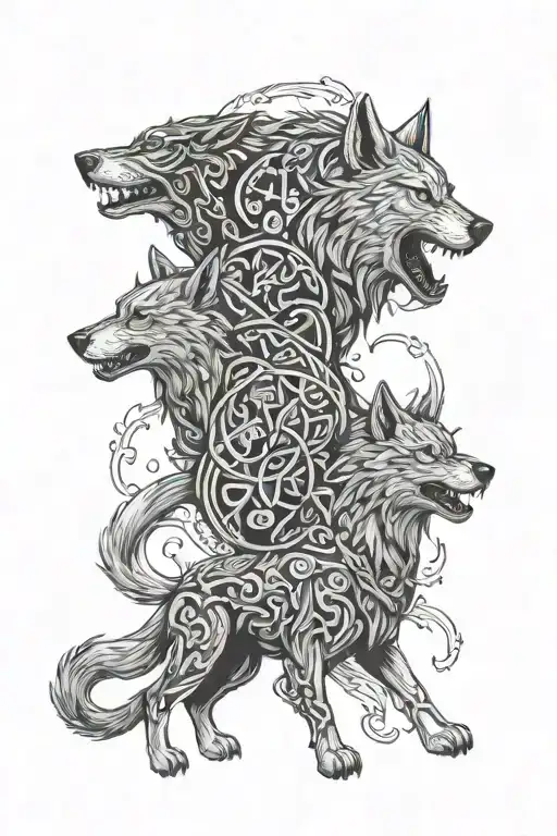 Fenrir Wolf And Odin And Thor