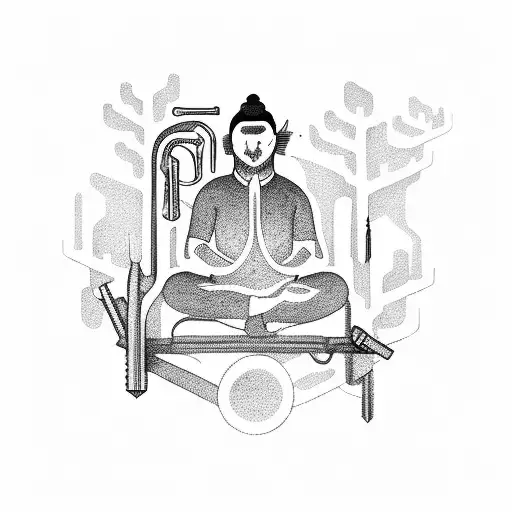A Meditating Mechanic Surrounded By A Forest Of Wrenches And Tools