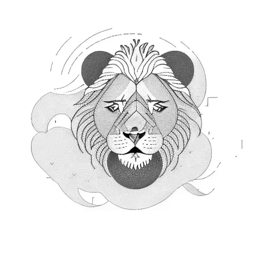 A Minimalist Tattoo Of A Lion Playing A Guitar On A Beach With Waves In The Background