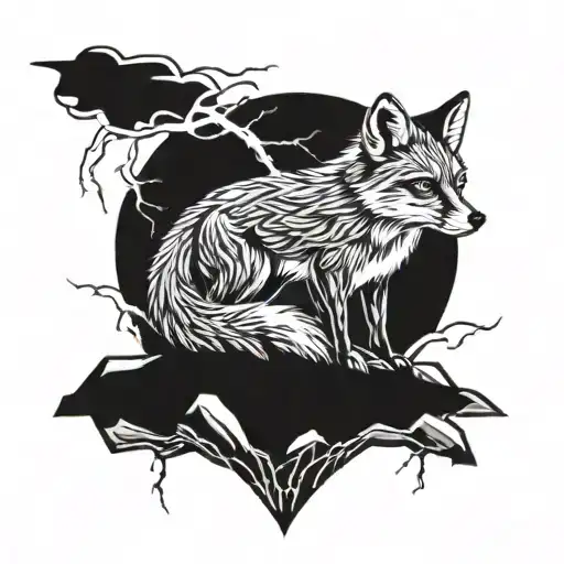 Fox On Rock With Lightning Storm