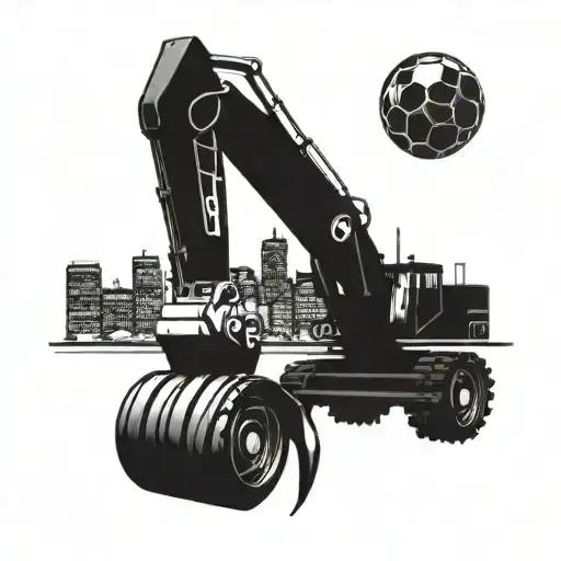 A Futuristic Boston Skyline With A Giant Excavator Playing Soccer In The Streets