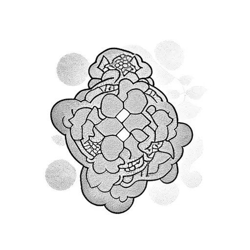 A Combination Of Japanese Symbols For Love And Cherry Blossoms In A Blackwork Design