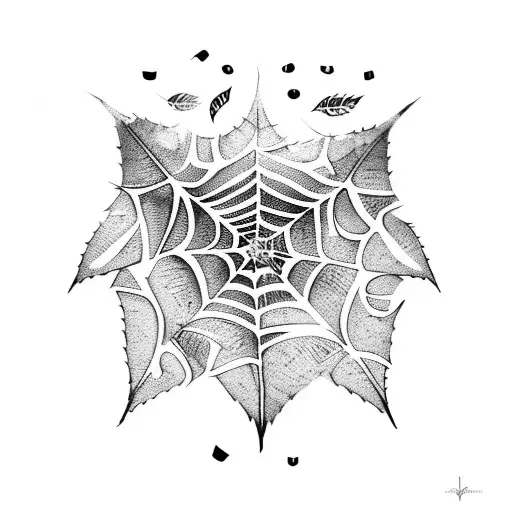 Spider Web With Leaves