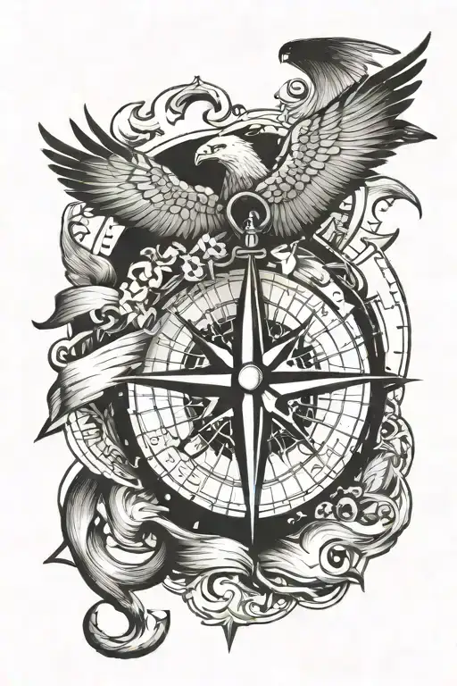 Compass Anchor And Eagle Flying