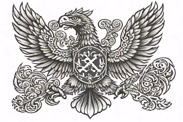 Russian Eagle With Kazakh Flag And Inscription