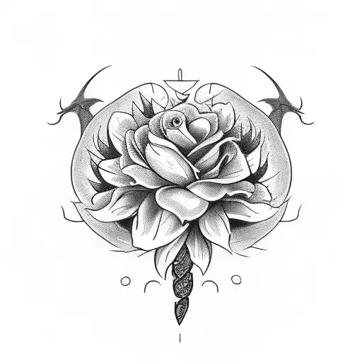 A Dragon Wrapped Around A Bouquet Of Flowers