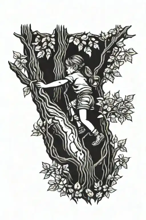 Little Girl Climbing Tree