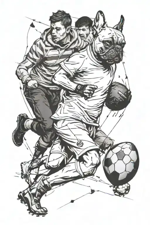 French Bulldog And A Boy Playing Football