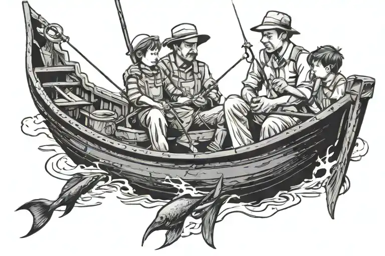 Father And Kids Fishing Boat