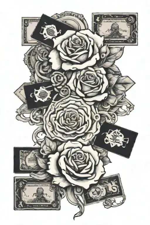 Clouds Surrounding Cards And Money Rose Intertwined