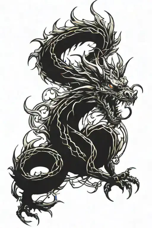 Blue Lightning Dragon Chained Up Tattoo Design