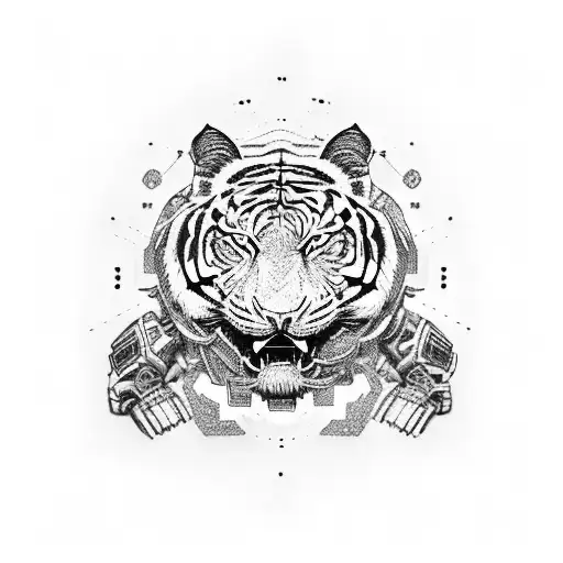 Robot Tiger With Rips And Machinery Sleeve