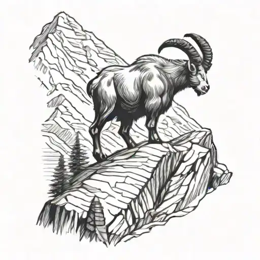 Mountain Goat With Mountain In Background