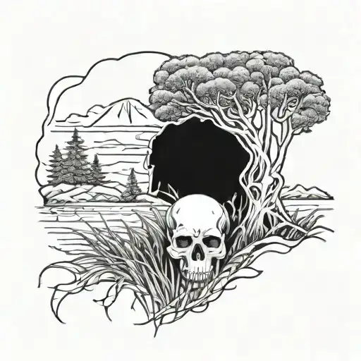 Nature Trees Grass Field Emotional Skull At Peace Arm Sleeve