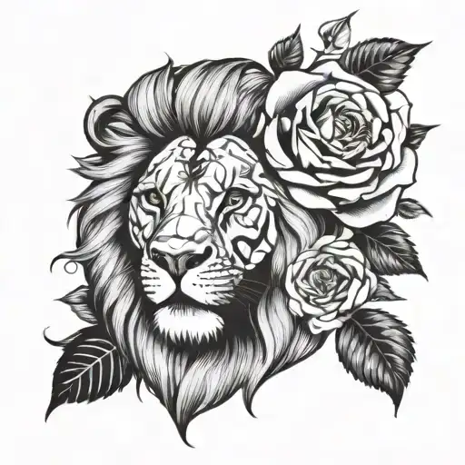 Lion With Roses