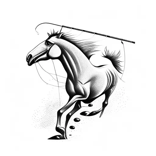 A Fishing Rod Casting Over A Horse Galloping