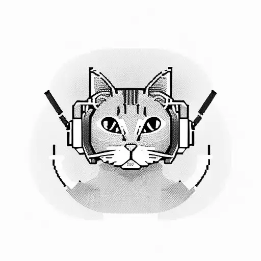 A Pixelated Cat Wearing Headphones And Smoking A Pipe