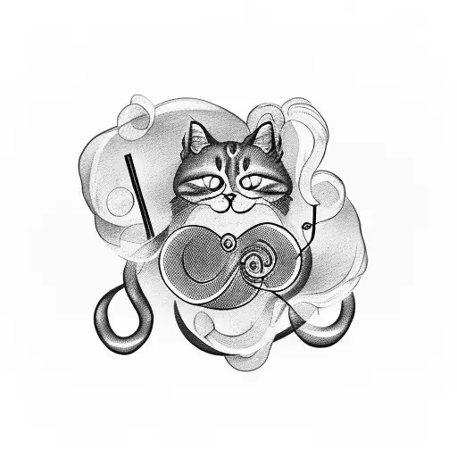 A Music Note Intertwined With Smoke Forming The Shape Of A Cat
